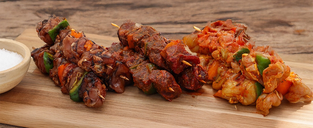Kebabs on a tray wide